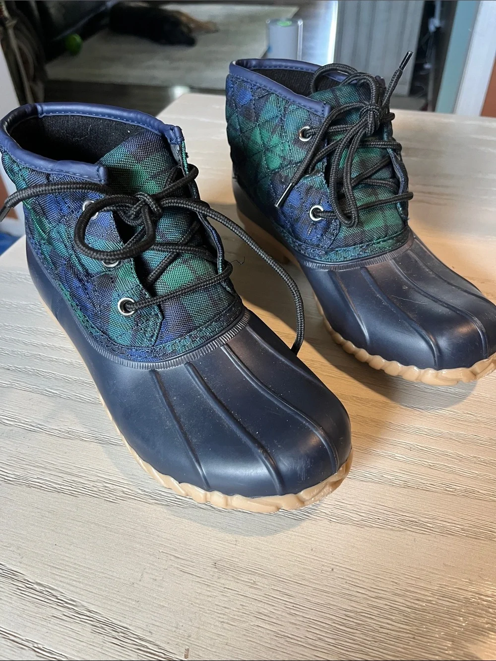 St. John's Bay Quilted Navy & Green Kids Duck Boots